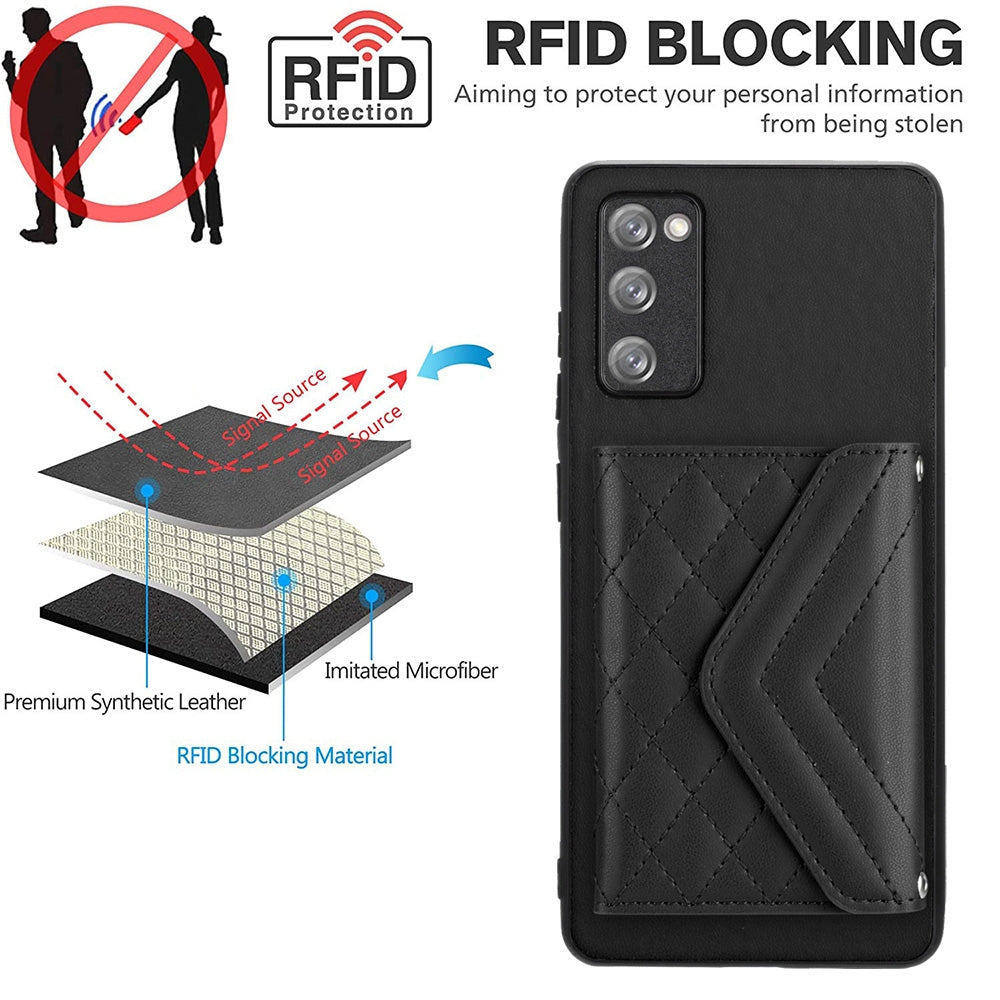 Samsung Galaxy S20 FE Case - Rhombic Texture, RFID Blocking Wallet, Durable PU Leather with Lanyard