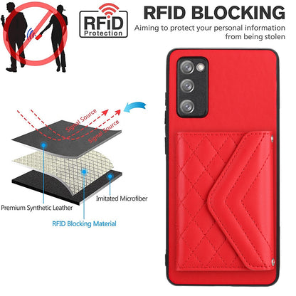 Samsung Galaxy S20 FE Case - Rhombic Texture, RFID Blocking Wallet, Durable PU Leather with Lanyard