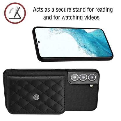 Samsung Galaxy S21 FE Case - Rhombic Texture, RFID Blocking Wallet, Durable PU Leather with Lanyard