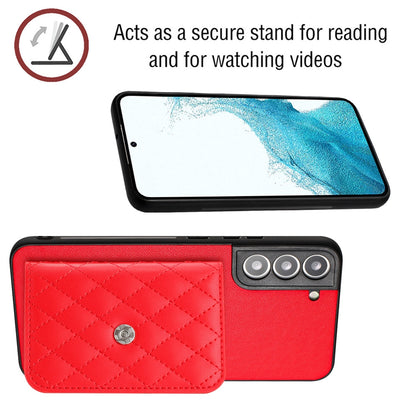 Samsung Galaxy S21 FE Case - Rhombic Texture, RFID Blocking Wallet, Durable PU Leather with Lanyard