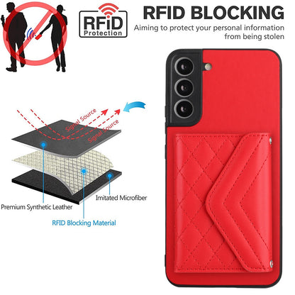 Samsung Galaxy S21 FE Case - Rhombic Texture, RFID Blocking Wallet, Durable PU Leather with Lanyard