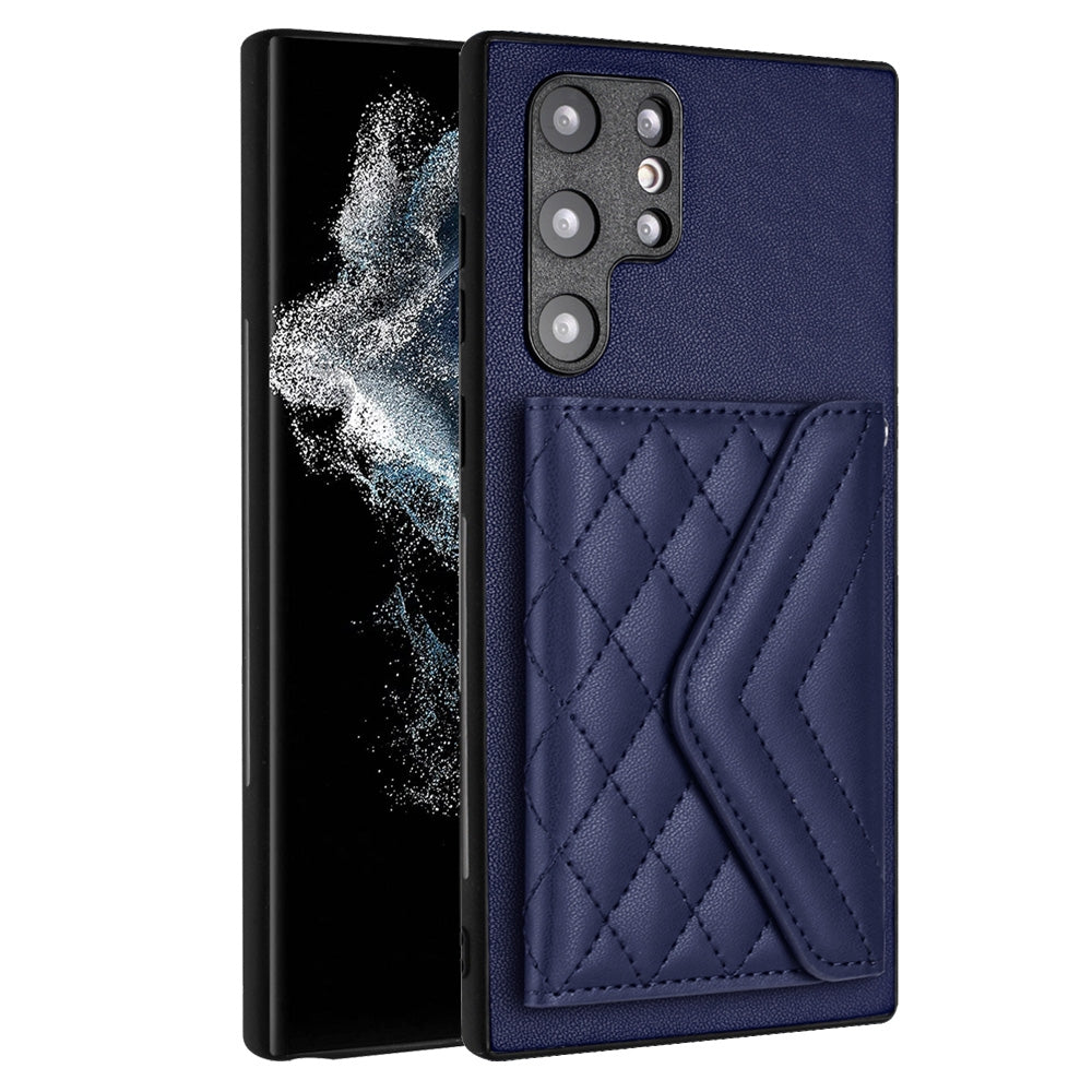 Samsung Galaxy S22 Ultra 5G Case - Rhombic Texture, RFID Blocking Wallet, Durable PU Leather with Lanyard