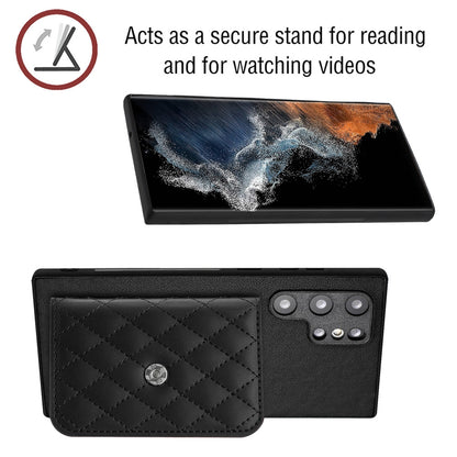 Samsung Galaxy S22 Ultra 5G Case - Rhombic Texture, RFID Blocking Wallet, Durable PU Leather with Lanyard