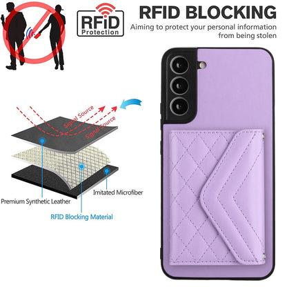 Samsung Galaxy S22 5G Case - Rhombic Texture, RFID Blocking Wallet, Durable PU Leather with Lanyard