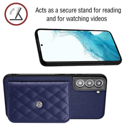 Samsung Galaxy S22+ 5G Case - Rhombic Texture, RFID Blocking Wallet, Durable PU Leather with Lanyard