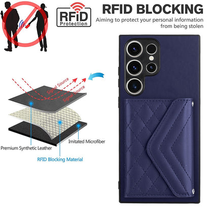 Samsung Galaxy S23 Ultra 5G Case - Rhombic Texture, RFID Blocking Wallet, Durable PU Leather with Lanyard