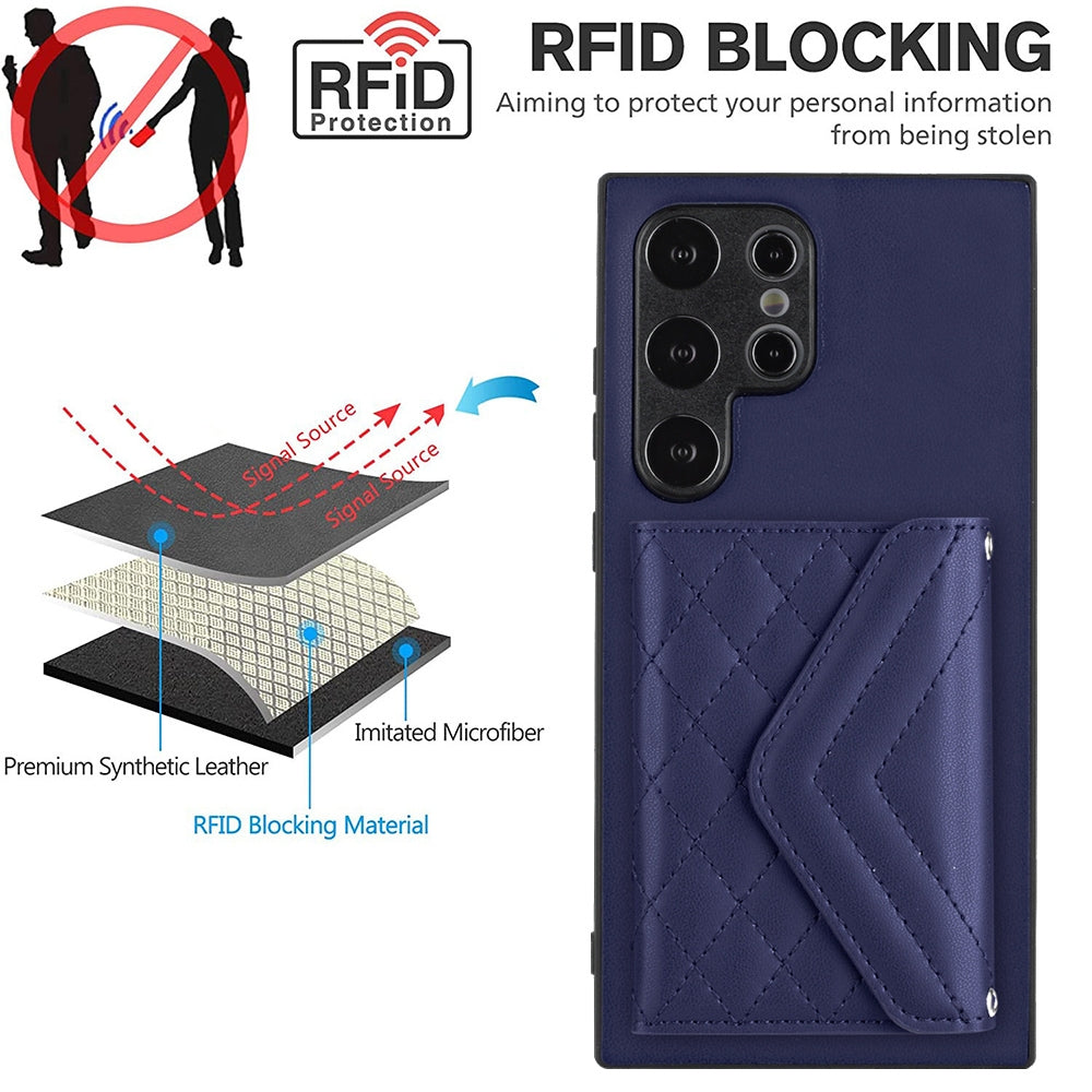 Samsung Galaxy S24 Ultra 5G Case - Rhombic Texture, RFID Blocking Wallet, Durable PU Leather with Lanyard