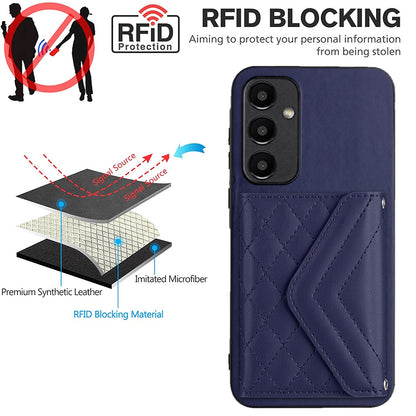 Samsung Galaxy A35 Case - Rhombic Texture, RFID Blocking Wallet, Durable PU Leather with Lanyard