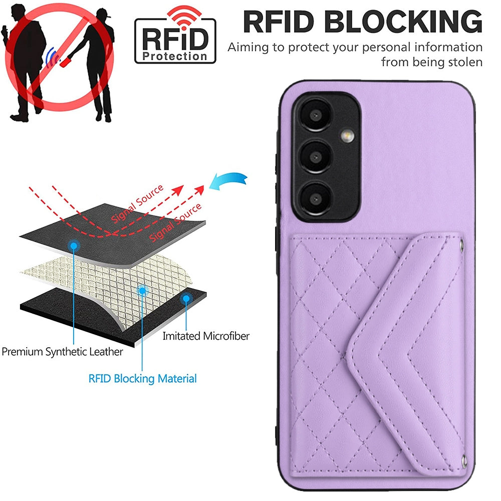 Samsung Galaxy A35 Case - Rhombic Texture, RFID Blocking Wallet, Durable PU Leather with Lanyard