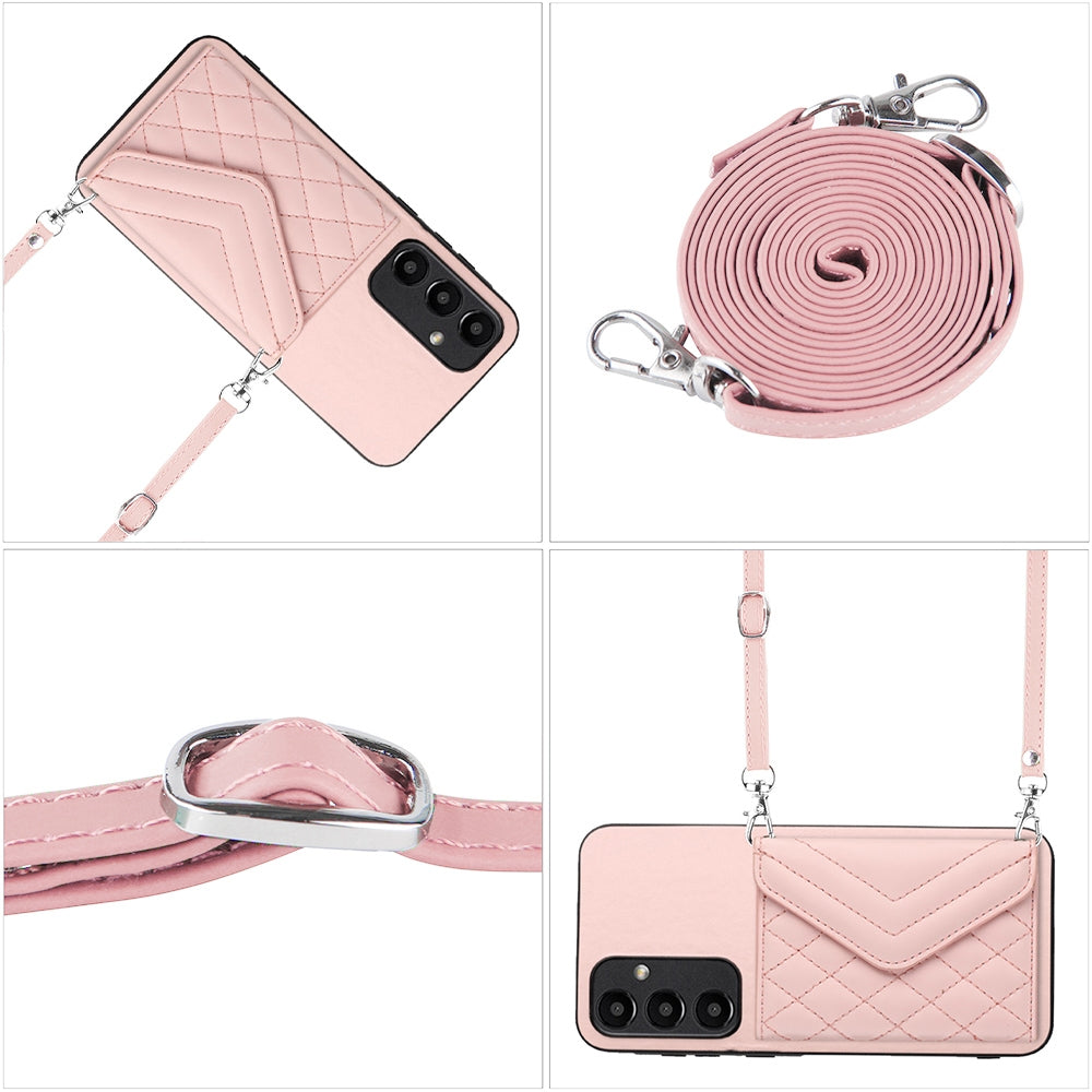 Samsung Galaxy A35 Case - Rhombic Texture, RFID Blocking Wallet, Durable PU Leather with Lanyard