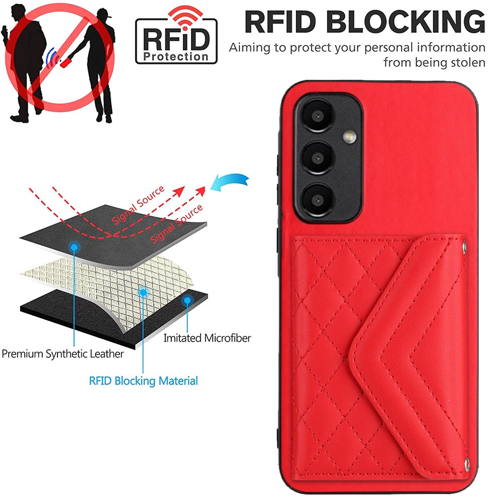 Samsung Galaxy A35 Case - Rhombic Texture, RFID Blocking Wallet, Durable PU Leather with Lanyard