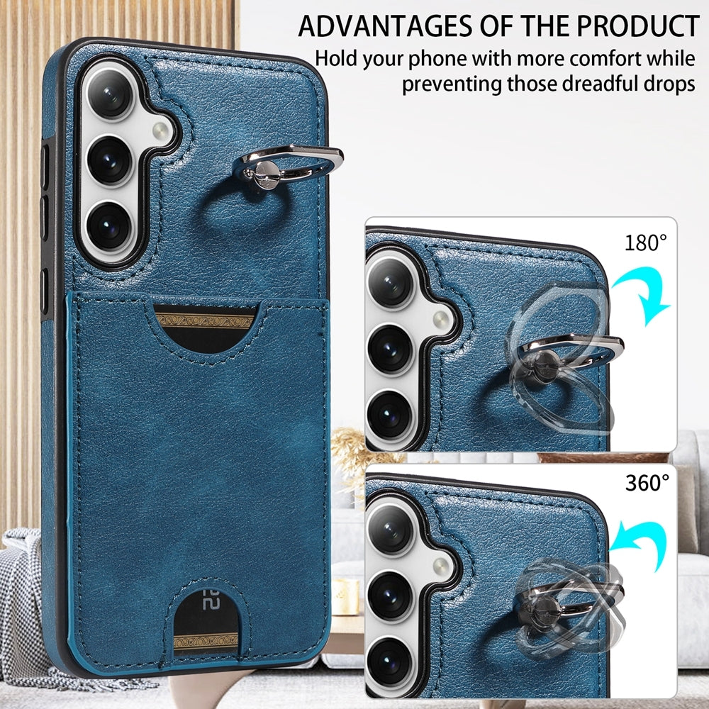 Samsung Galaxy S24+ 5G Calf Texture Card Slot Ring Holder Phone Case