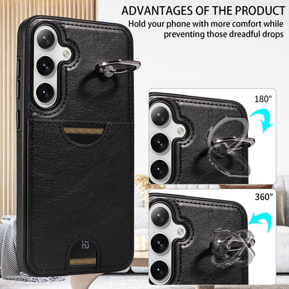 Samsung Galaxy S24+ 5G Calf Texture Card Slot Ring Holder Phone Case