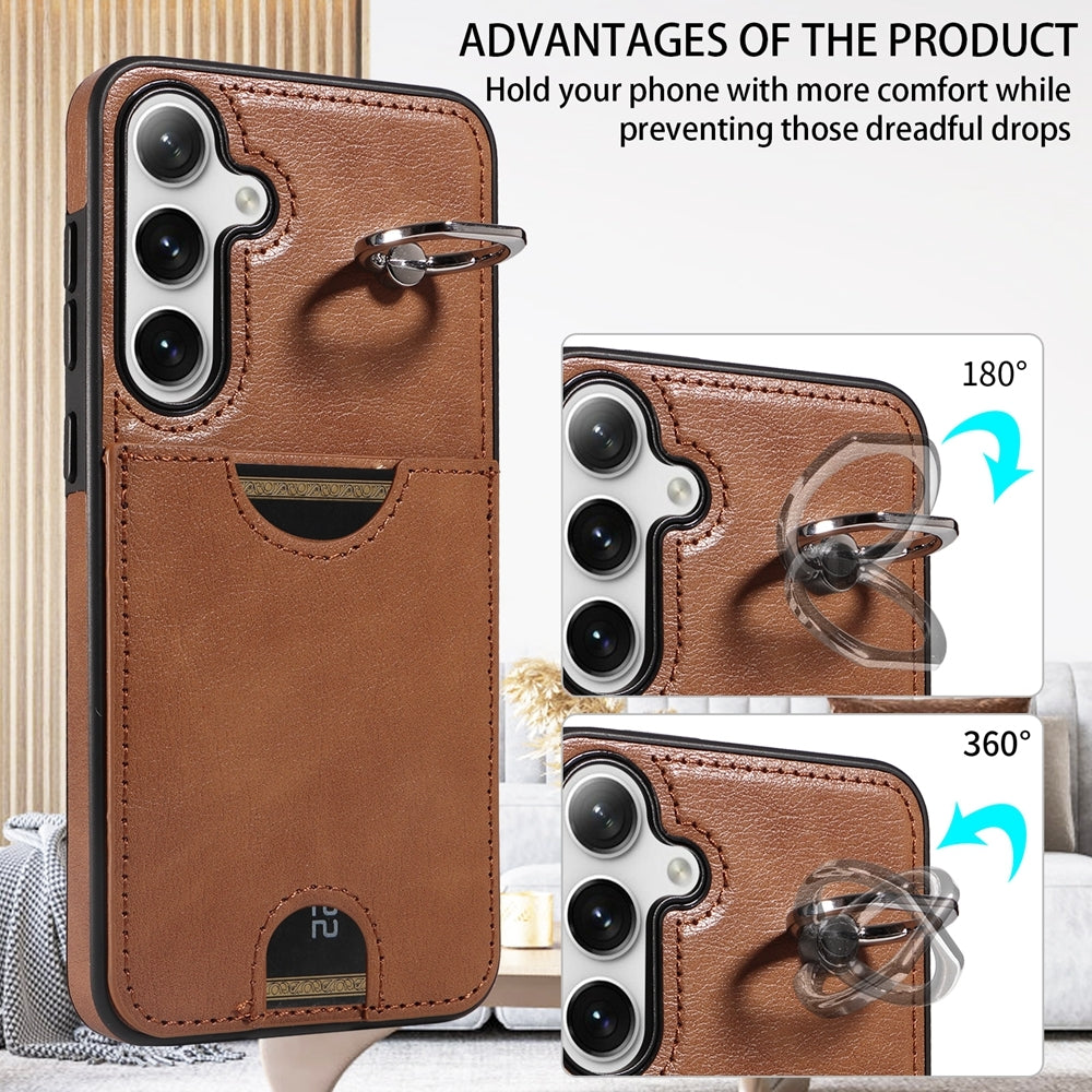 Samsung Galaxy S24+ 5G Calf Texture Card Slot Ring Holder Phone Case