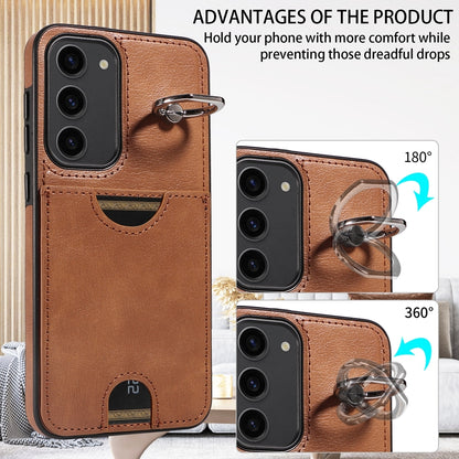 Samsung Galaxy S23+ 5G Calf Texture Card Slot Ring Holder Phone Case