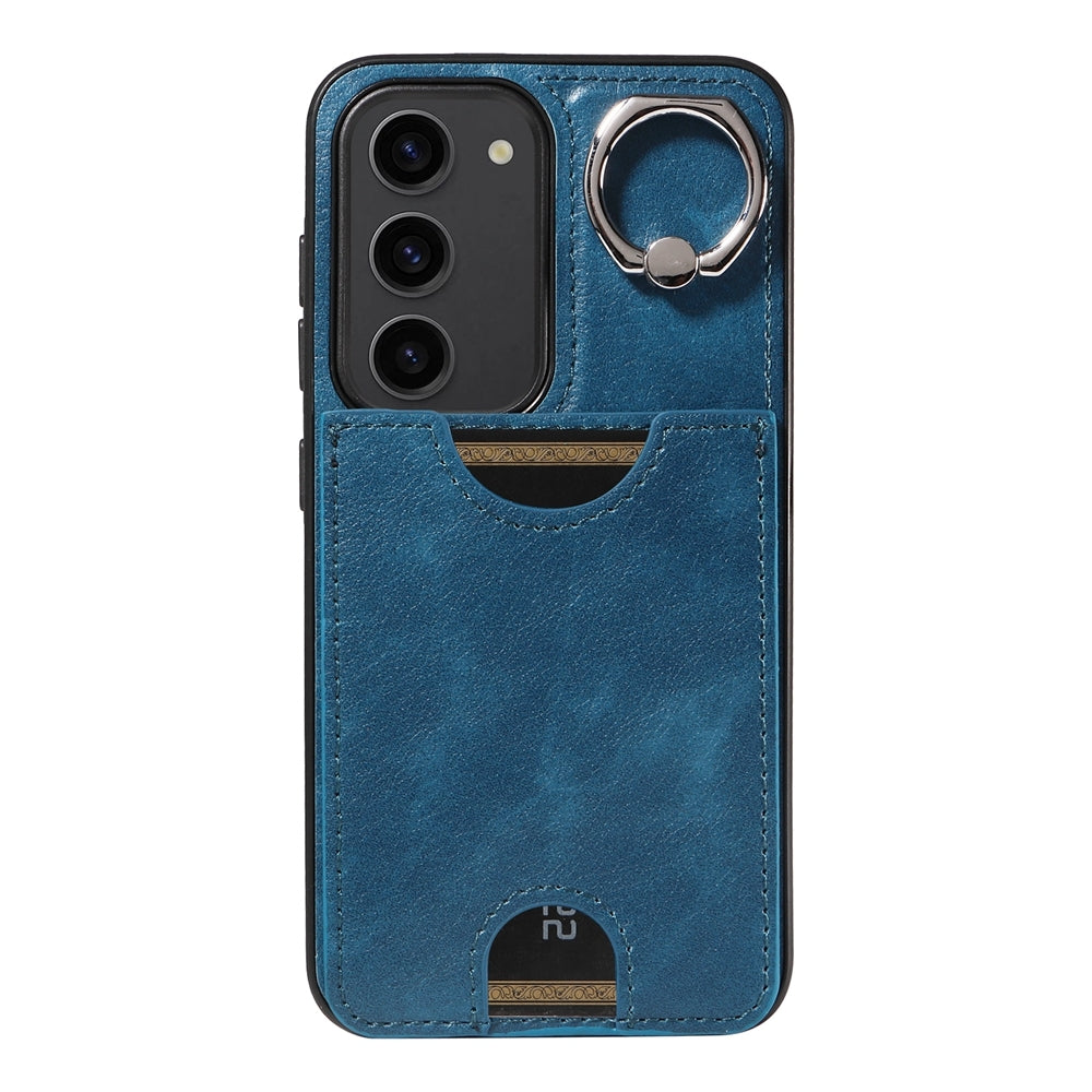 Samsung Galaxy S23 5G Case with Card Holder and Rotating Ring Stand - Calf Texture