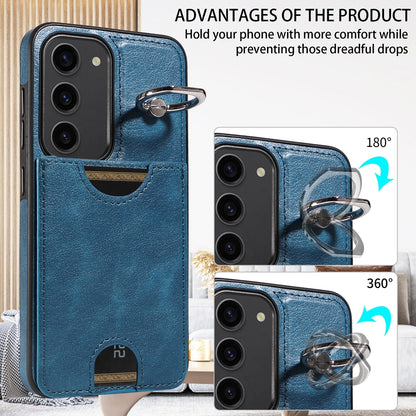 Samsung Galaxy S23 5G Case with Card Holder and Rotating Ring Stand - Calf Texture