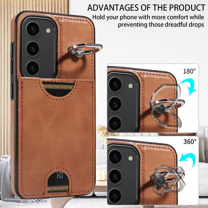 Samsung Galaxy S23 5G Case with Card Holder and Rotating Ring Stand - Calf Texture