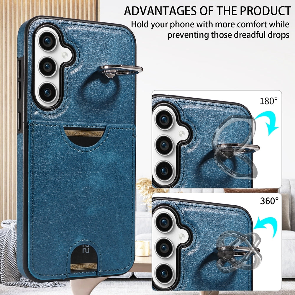 Samsung Galaxy S23 FE 5G Calf Texture Card Slot Ring Holder Phone Case