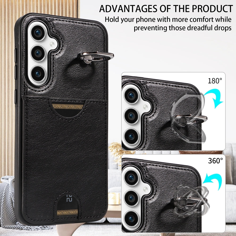 Samsung Galaxy S23 FE 5G Calf Texture Card Slot Ring Holder Phone Case