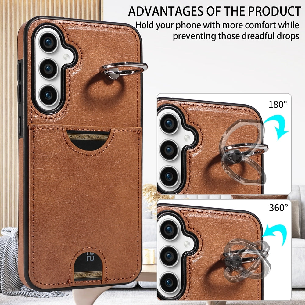 Samsung Galaxy S23 FE 5G Calf Texture Card Slot Ring Holder Phone Case