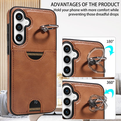 Samsung Galaxy S23 FE 5G Calf Texture Card Slot Ring Holder Phone Case