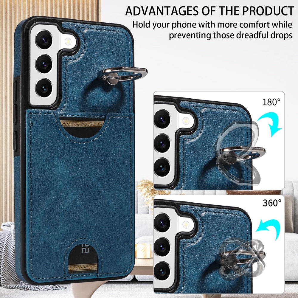 Samsung Galaxy S22 5G Case with Calf Texture, Card Slot & Ring Holder