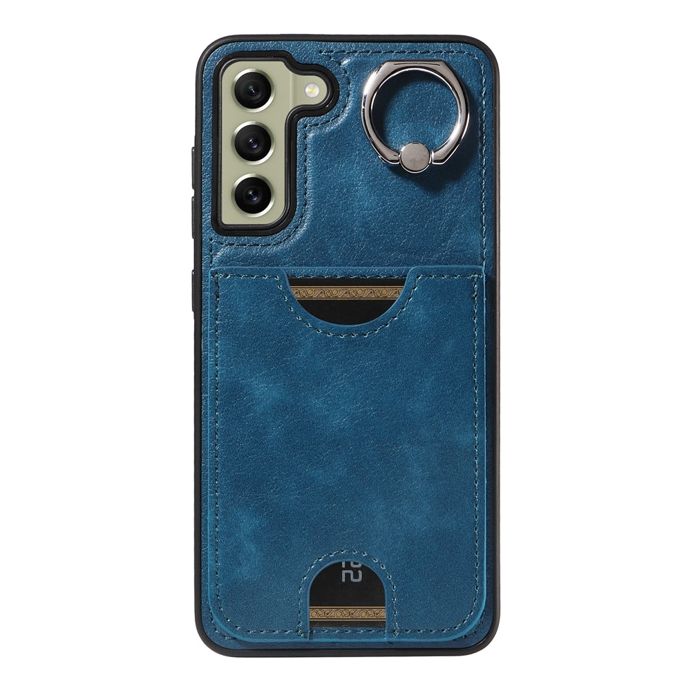 Samsung Galaxy S21 FE 5G Case with Calf Texture & Ring Holder - Durable Card Slot Design