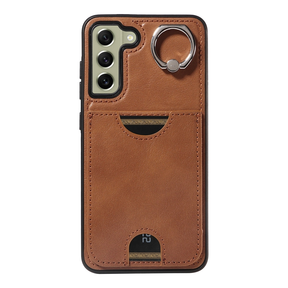 Samsung Galaxy S21 FE 5G Case with Calf Texture & Ring Holder - Durable Card Slot Design