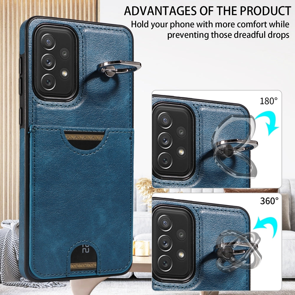 Samsung Galaxy A72 Phone Case with Calf Texture & Ring Holder - Durable Card Slot Design