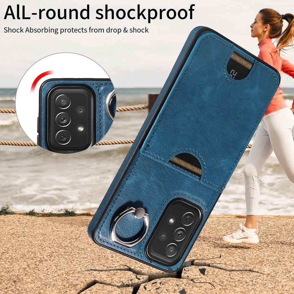 Samsung Galaxy A72 Phone Case with Calf Texture & Ring Holder - Durable Card Slot Design