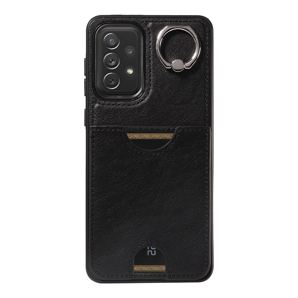 Samsung Galaxy A72 Phone Case with Calf Texture & Ring Holder - Durable Card Slot Design