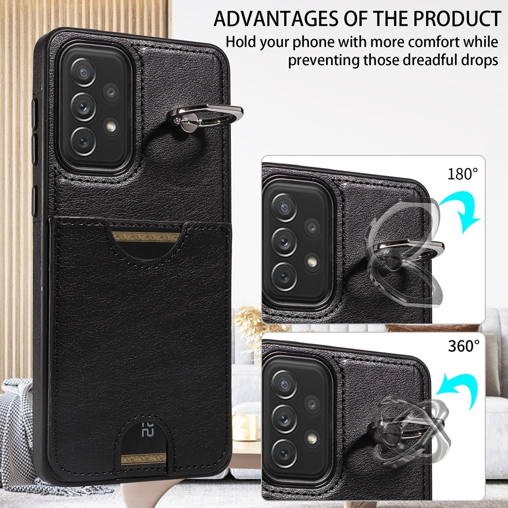 Samsung Galaxy A72 Phone Case with Calf Texture & Ring Holder - Durable Card Slot Design