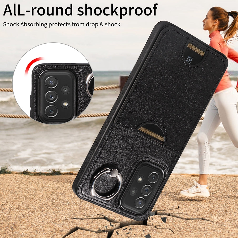 Samsung Galaxy A72 Phone Case with Calf Texture & Ring Holder - Durable Card Slot Design