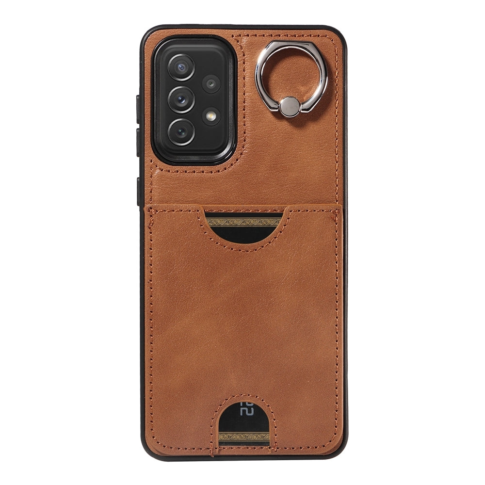 Samsung Galaxy A72 Phone Case with Calf Texture & Ring Holder - Durable Card Slot Design