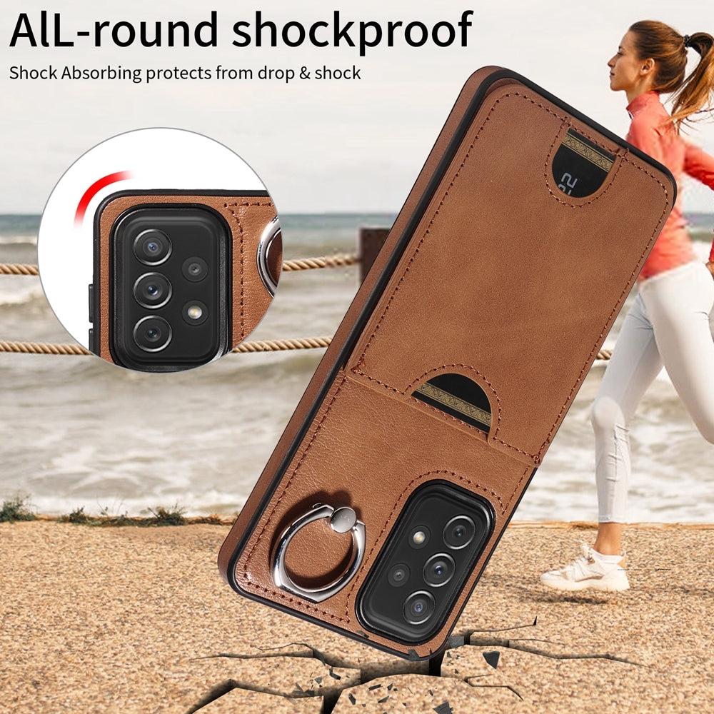 Samsung Galaxy A72 Phone Case with Calf Texture & Ring Holder - Durable Card Slot Design