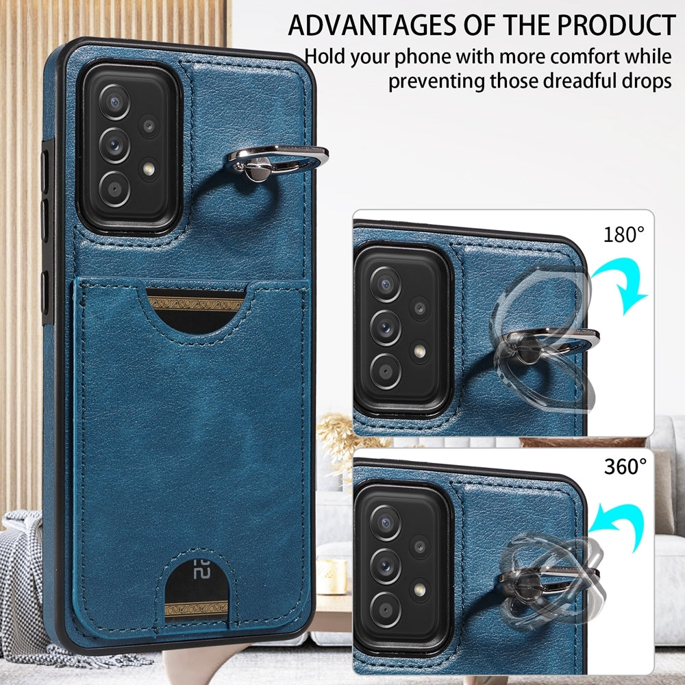 Samsung Galaxy A52/A52s 4G/5G Case with Calf Texture & Ring Holder - Durable Card Slot Design