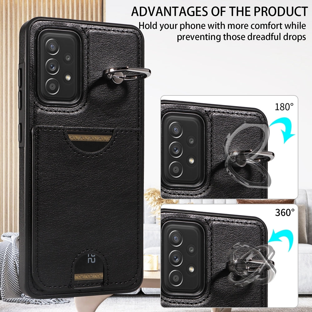 Samsung Galaxy A52/A52s 4G/5G Case with Calf Texture & Ring Holder - Durable Card Slot Design