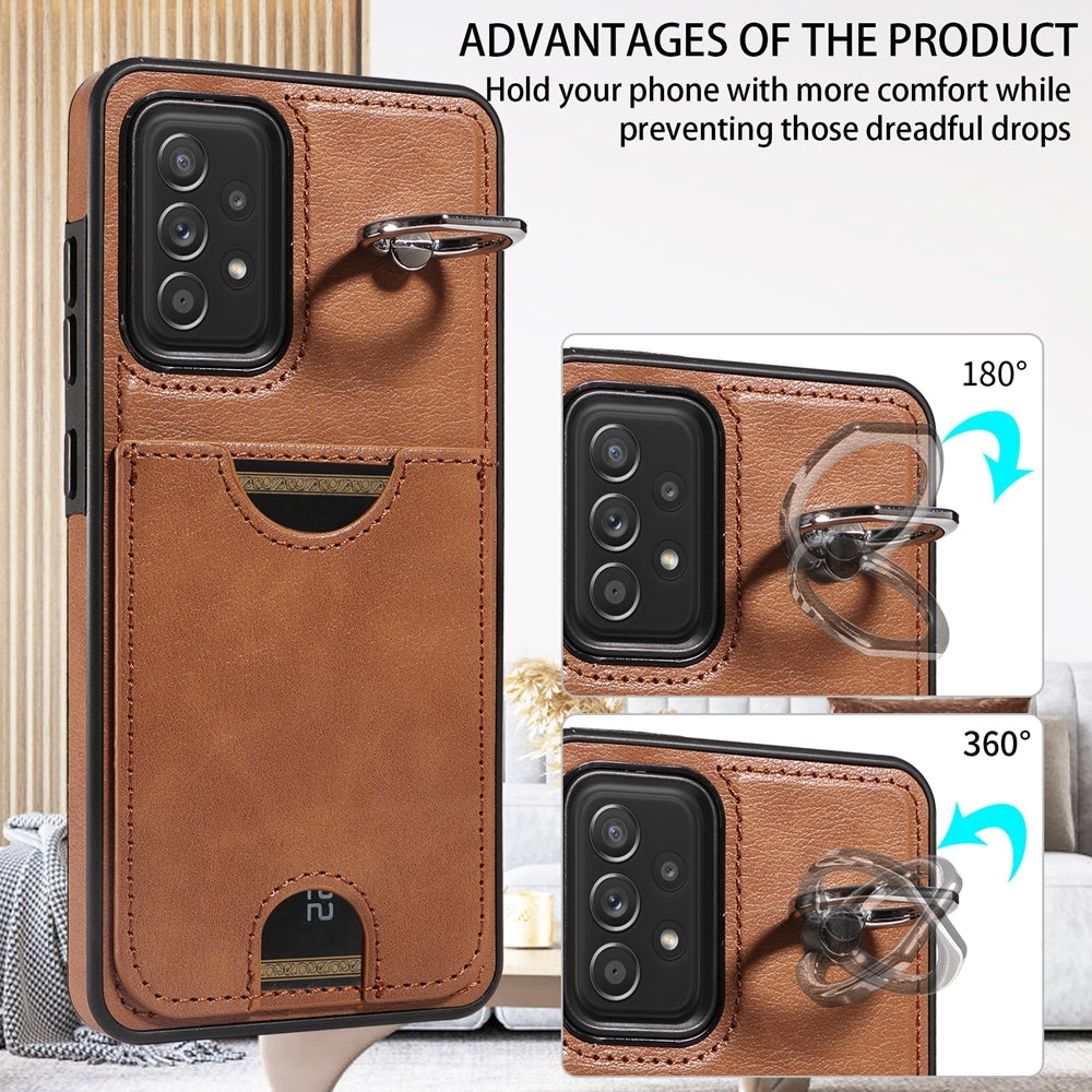 Samsung Galaxy A52/A52s 4G/5G Case with Calf Texture & Ring Holder - Durable Card Slot Design