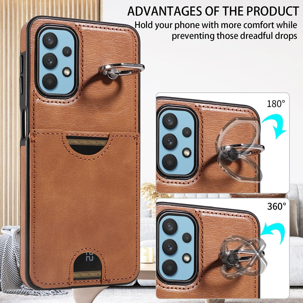 Samsung Galaxy A32 5G Case with Calf Texture & Ring Holder - Durable Card Slot Design