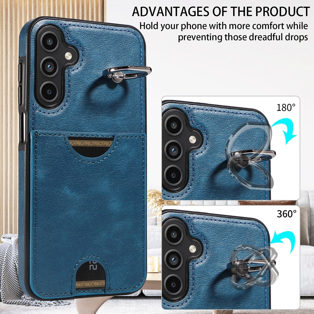 Samsung Galaxy A15 Calf Texture Card Slot Ring Holder Phone Case