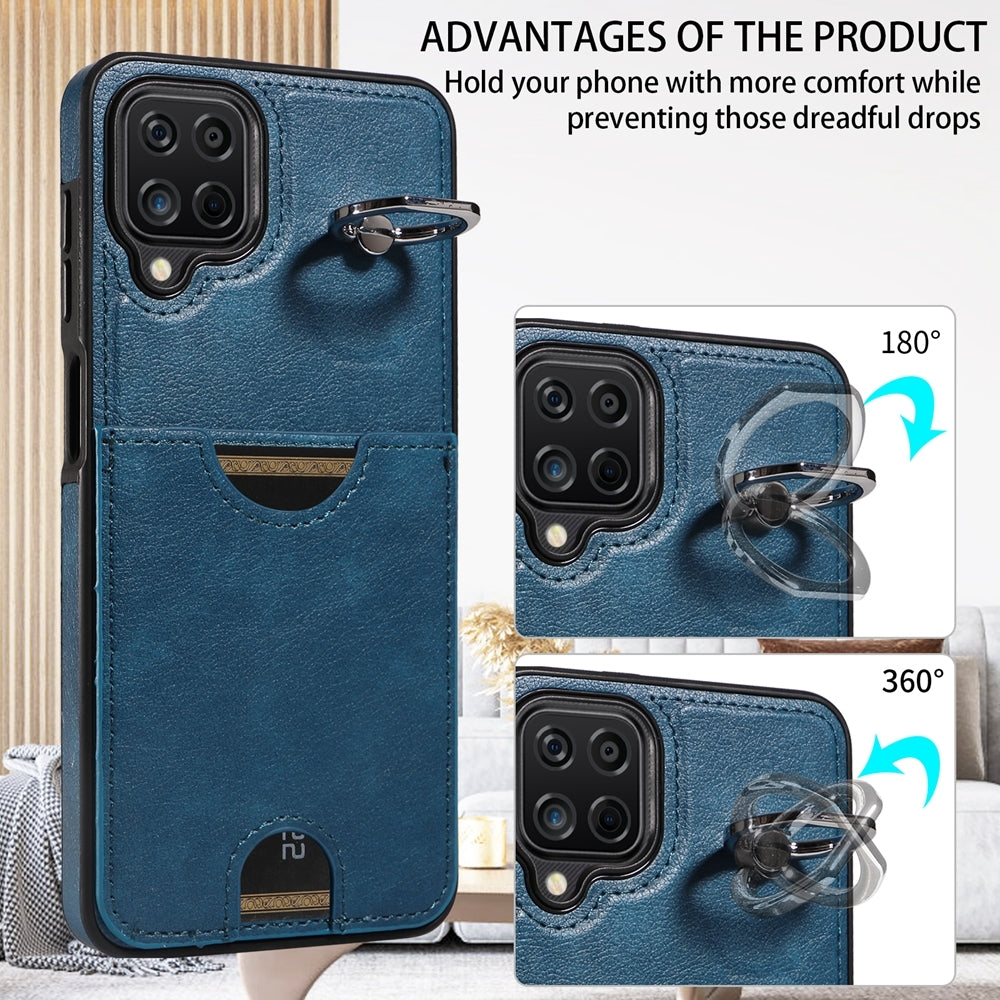 Samsung Galaxy A12 4G Case with Calf Texture & Ring Holder - Durable Card Slot Design