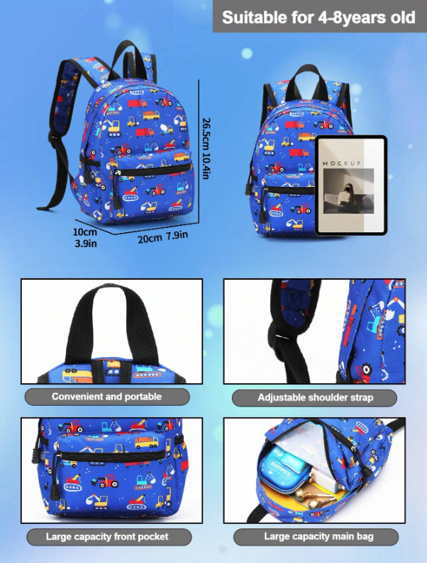 Durable Kids Cartoon Backpack - Waterproof Oxford School Bag for Children