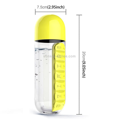 600ML Plastic Water Bottle & Daily Pill Organizer - Leakproof, Portable for Travel