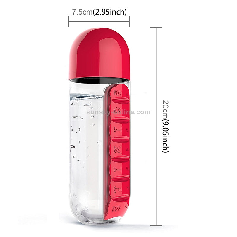 600ML Plastic Water Bottle & Daily Pill Organizer - Leakproof, Portable for Travel